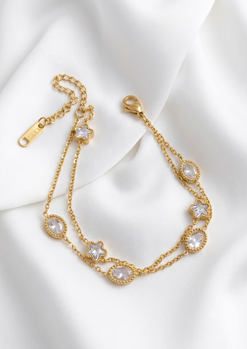 Celestial Star & Crystal Double-Layer Bracelet - Zavyra Jewels