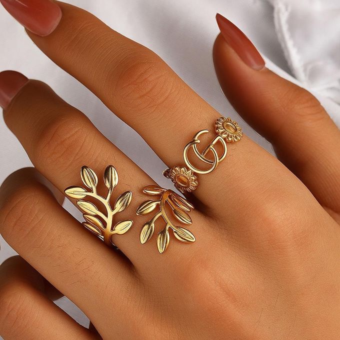 Open Leaf Adjustable Ring - Zavyra Jewels