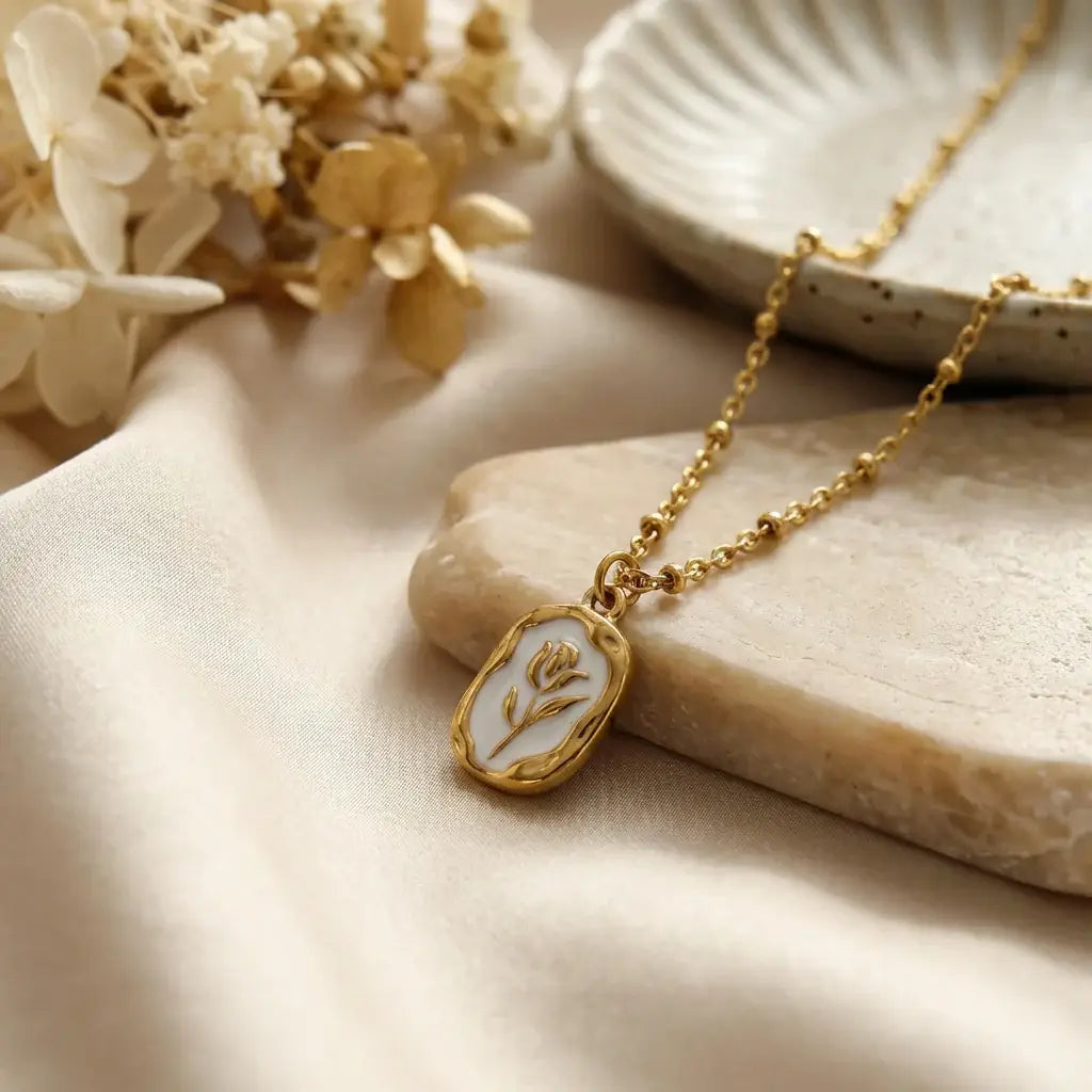 Vintage Rose Enamel Necklace - Zavyra Jewels