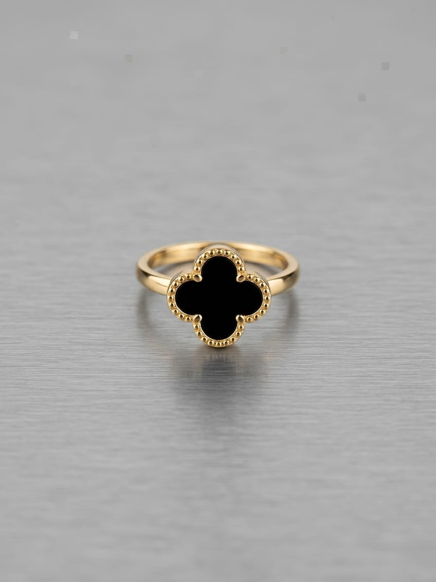 Golden Noir Clover Ring