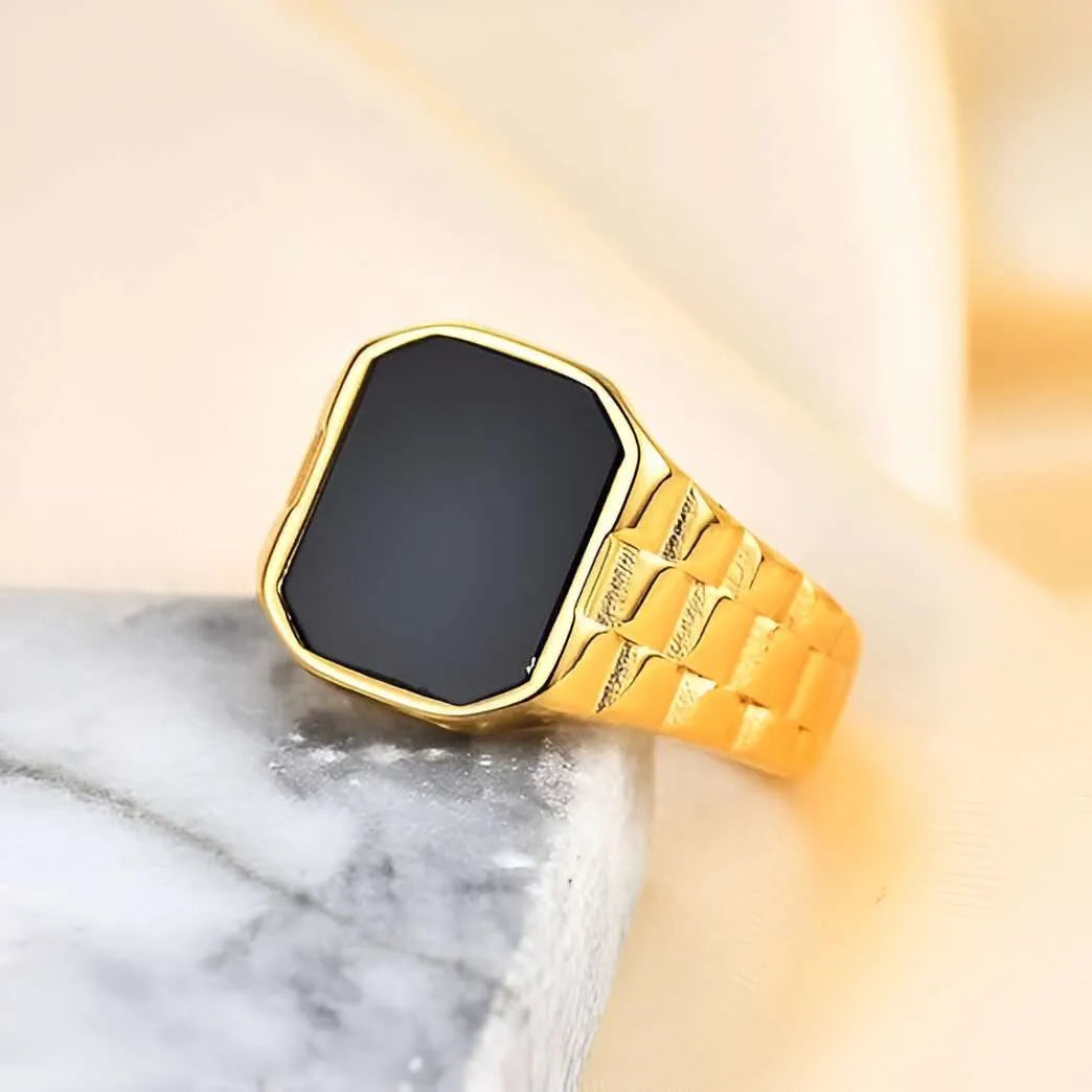 Watch Ring - Black & White Stone - Zavyra Jewels