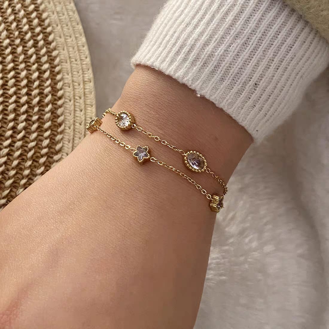 Celestial Star & Crystal Double-Layer Bracelet - Zavyra Jewels