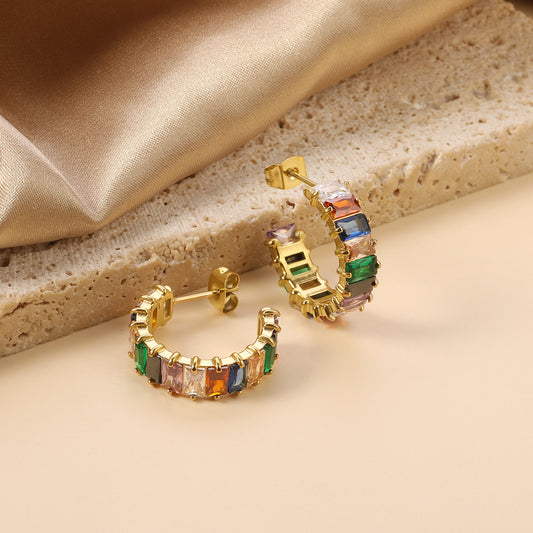 Royal Rainbow Baguette Hoops
