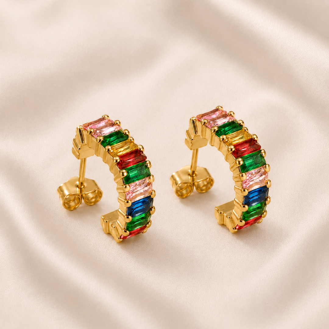 Royal Rainbow Baguette Hoops