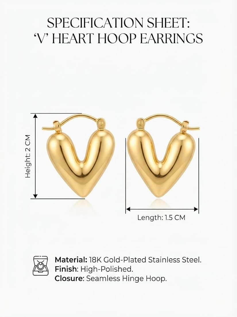 Golden Heart Earring - Zavyra Jewels