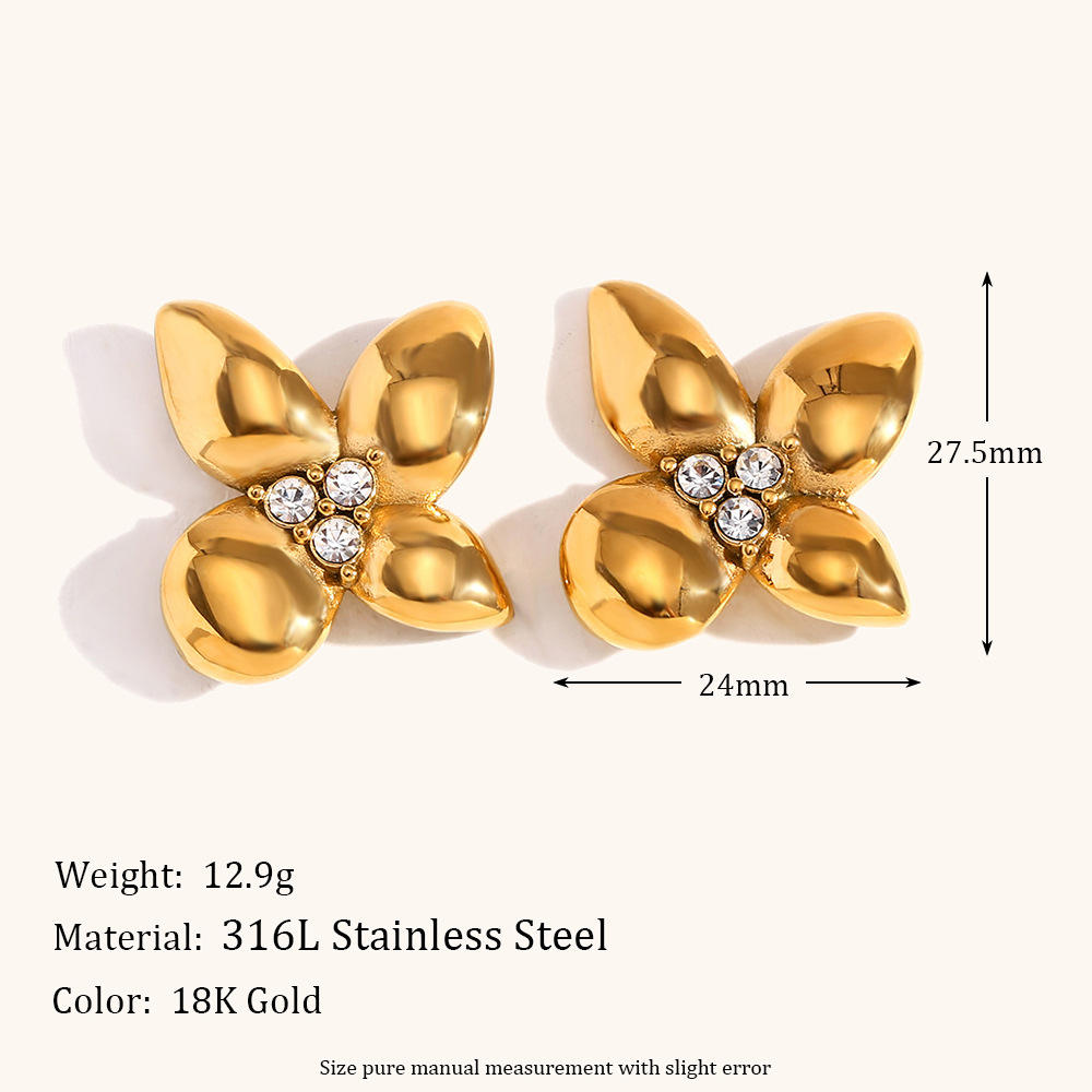 Gold Four-Leaf Flower Earrings - Zavyra Jewels (2)