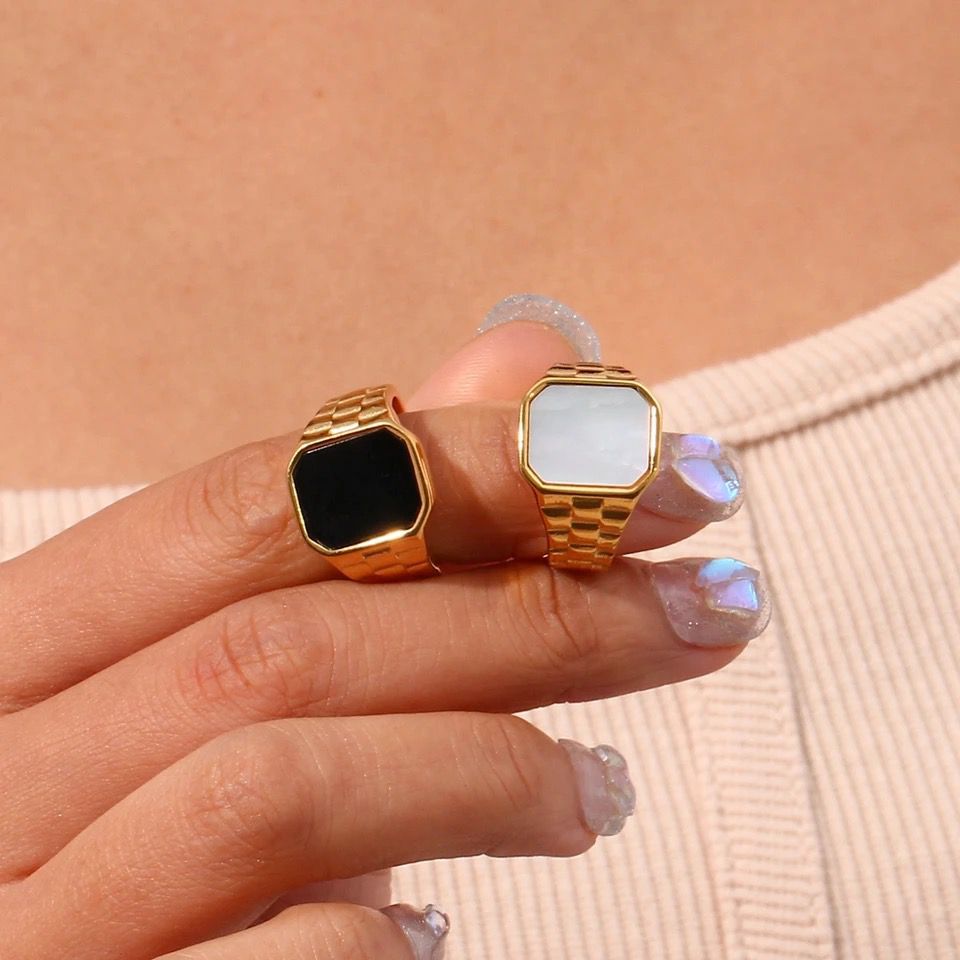 Watch Ring - Black & White Stone - Zavyra Jewels