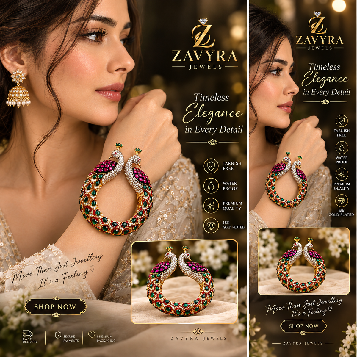 Peacock Bangle - Zavyra Jewels