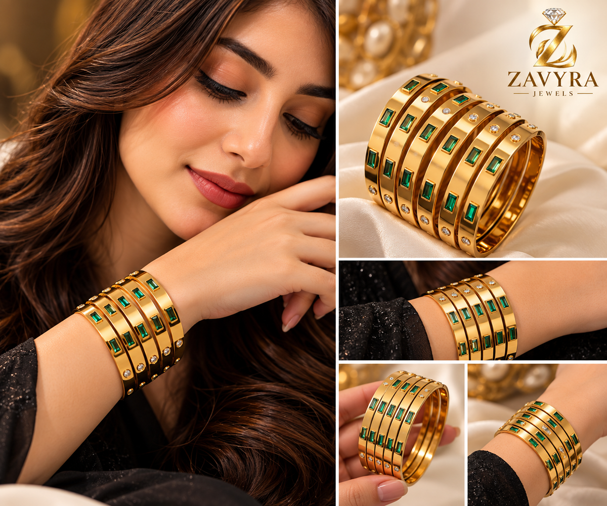 Emerald Luxe Gold Bangles