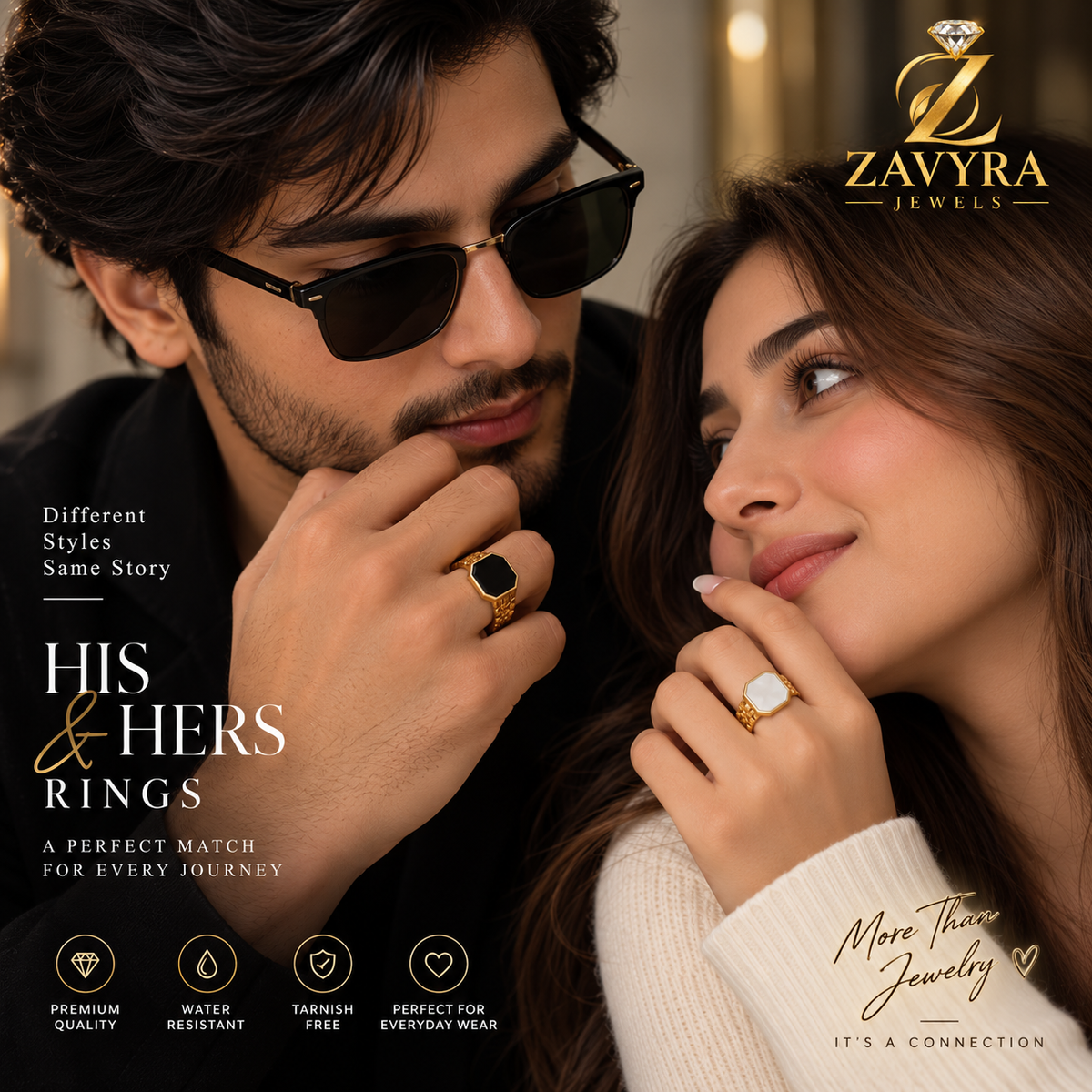 Watch Ring - Black & White Stone - Zavyra Jewels
