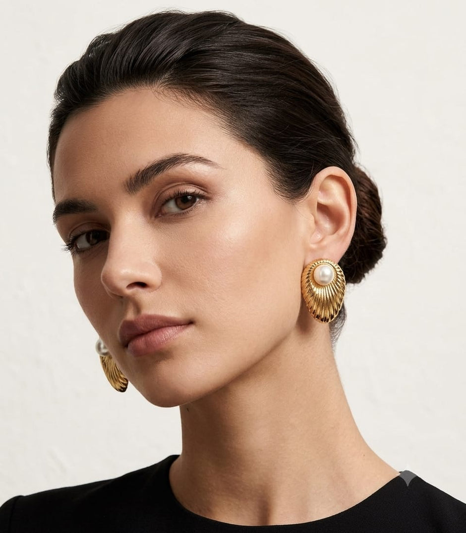 Pearl Shell Stud Earrings - Zavyra Jewels (5)