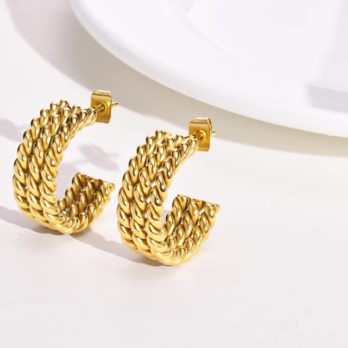 Triple Twisted Hoops Earrings - Zavyra Jewels (2)