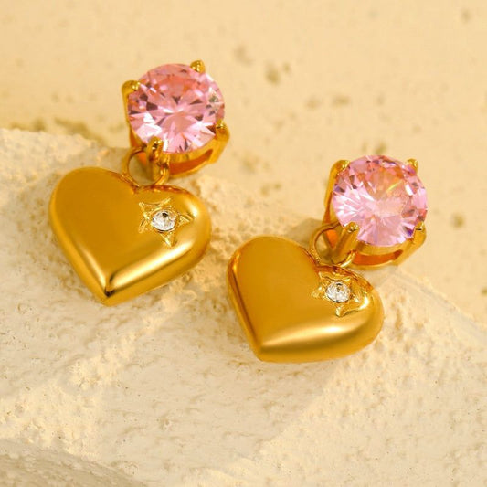 Darling Pink Heart Earrings - Zavyra Jewels
