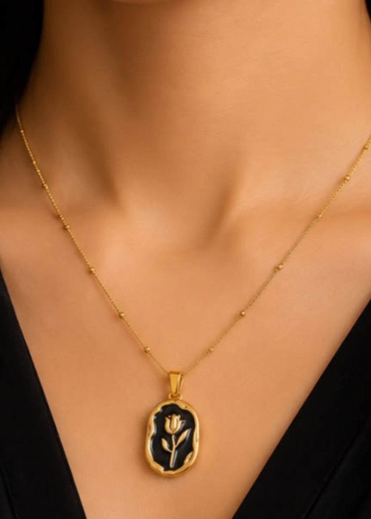 Vintage Rose Enamel Necklace - Zavyra Jewels