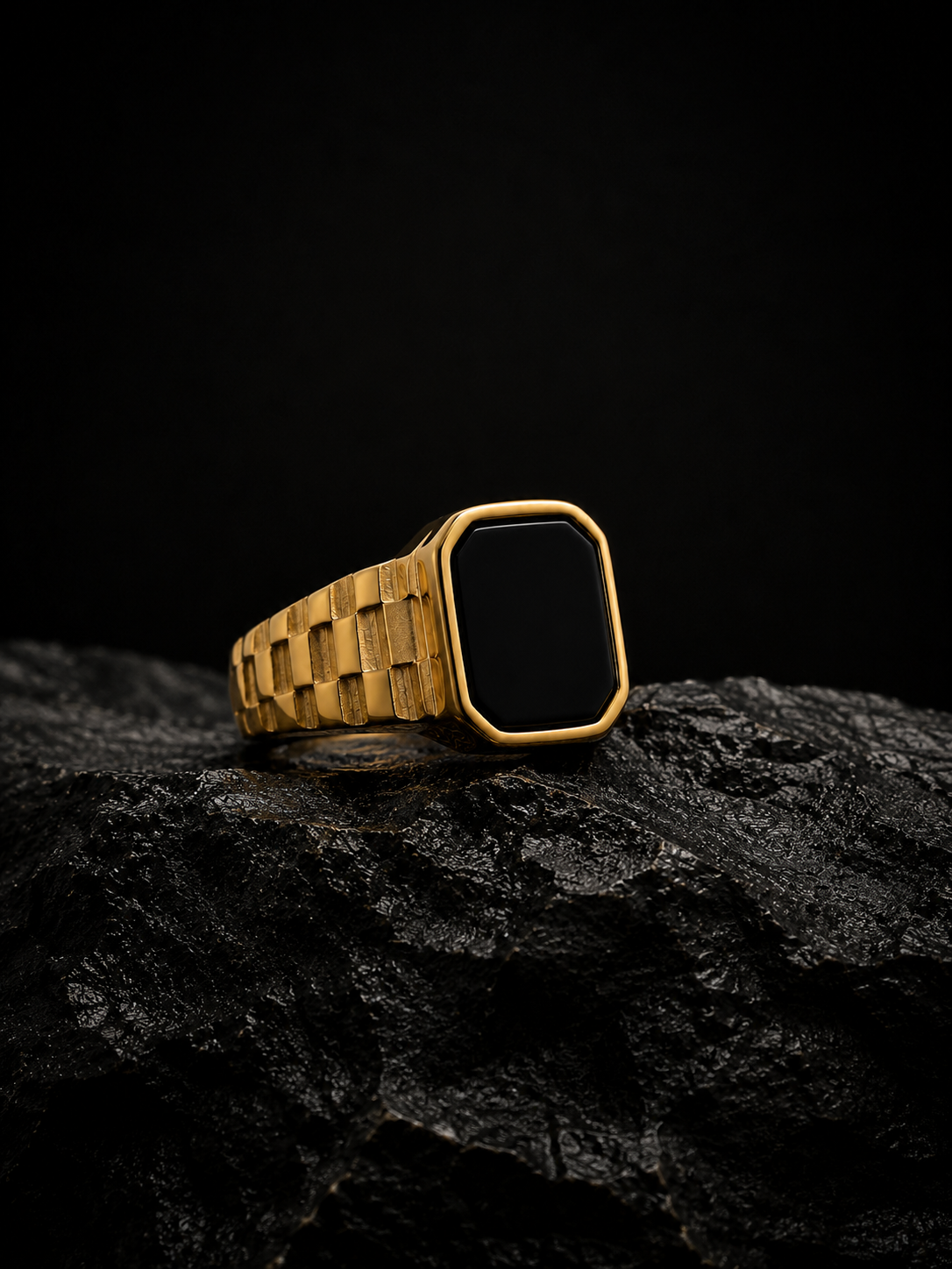 Watch Ring - Black & White Stone - Zavyra Jewels
