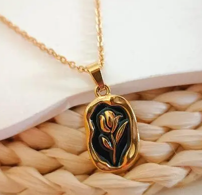 Vintage Rose Enamel Necklace - Zavyra Jewels