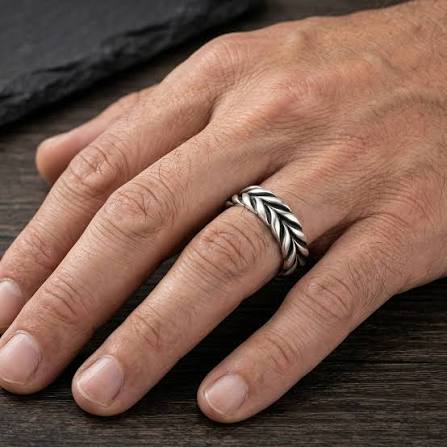 Elegant Braided 925 Silver Men's Ring - Zavyra Jewels