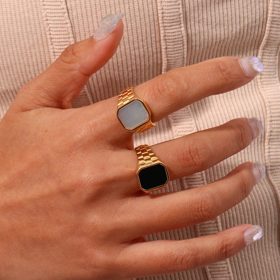 Watch Ring - Black & White Stone - Zavyra Jewels