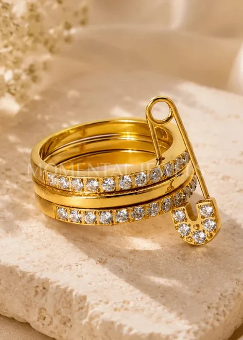 3-Layer Safety Pin Ring - Zavyra Jewels