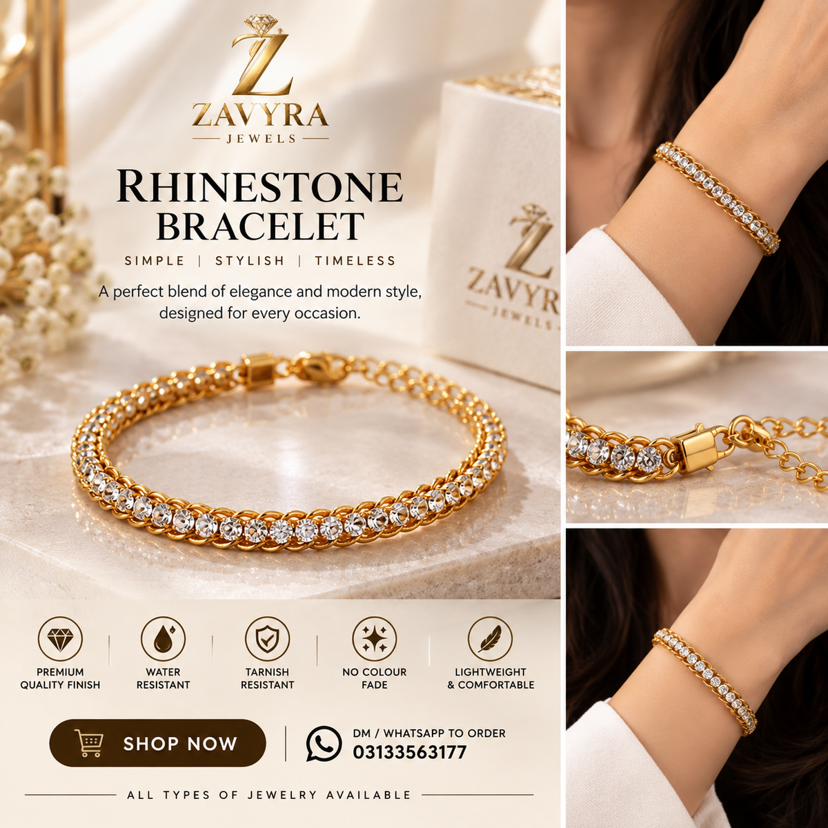 Rhinestone Bracelet - Zavyra Jewels