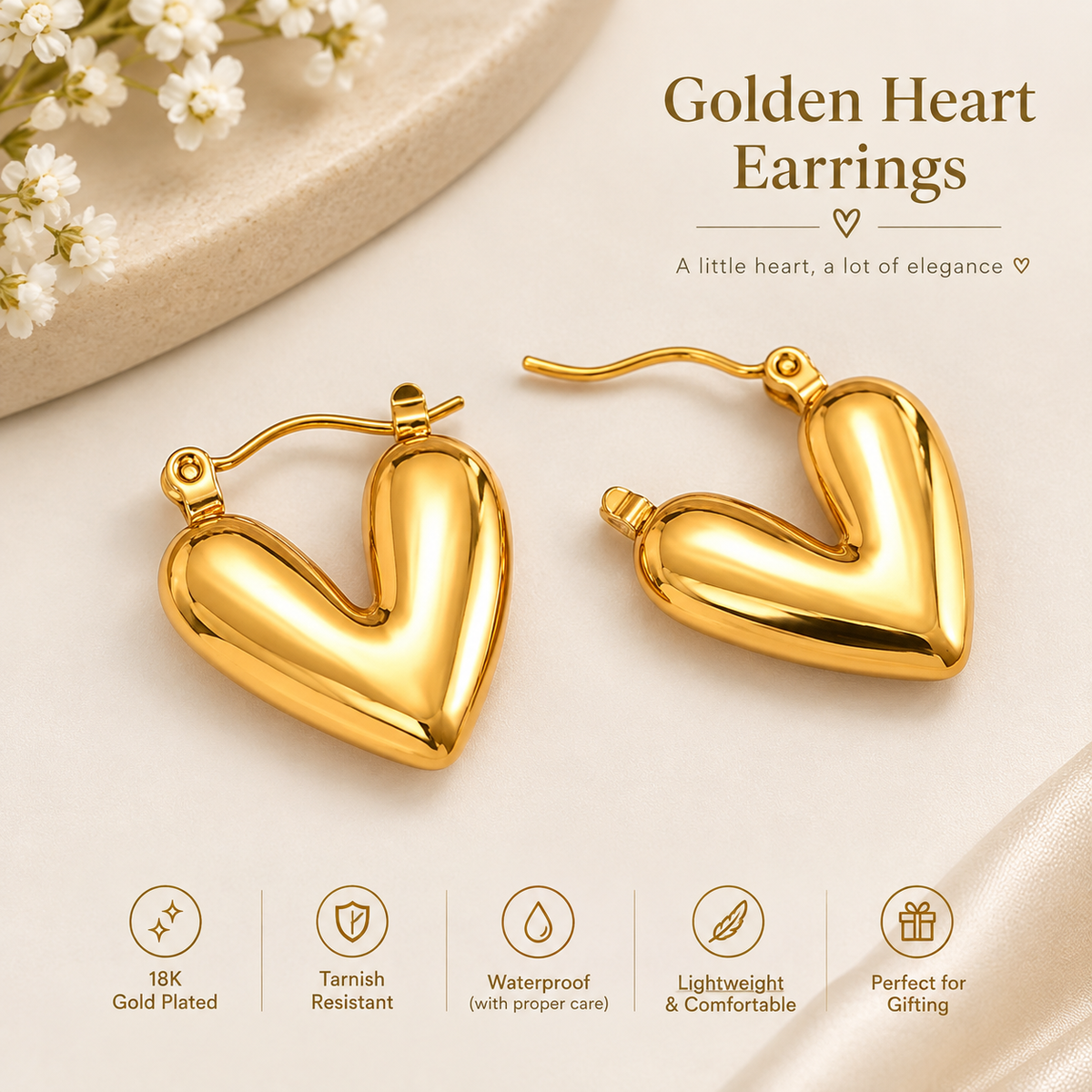 Golden Heart Earrings - Zavyra Jewels (4)