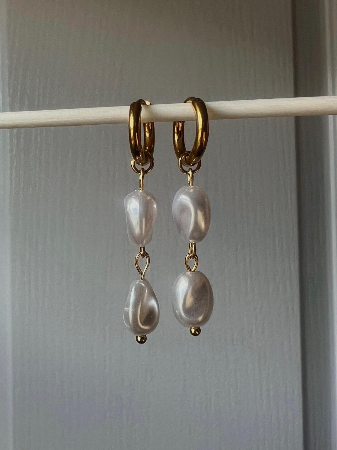 Pearl Drop Hoop Earrings - Zavyra Jewels